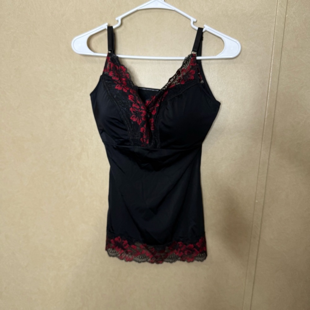 Rhonda Shear Black and Red Lace Trim Camisole Size XL